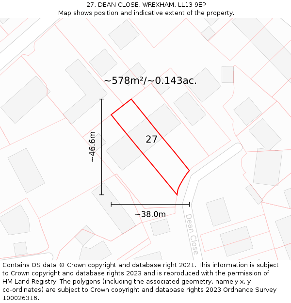 27, DEAN CLOSE, WREXHAM, LL13 9EP: Plot and title map