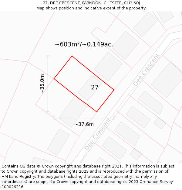 27, DEE CRESCENT, FARNDON, CHESTER, CH3 6QJ: Plot and title map