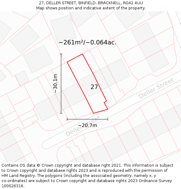 27, DELLER STREET, BINFIELD, BRACKNELL, RG42 4UU: Plot and title map