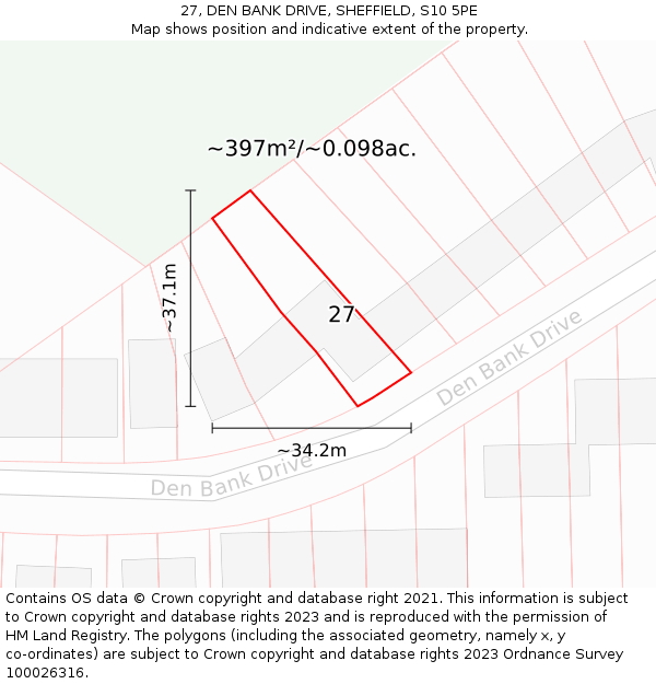 27, DEN BANK DRIVE, SHEFFIELD, S10 5PE: Plot and title map