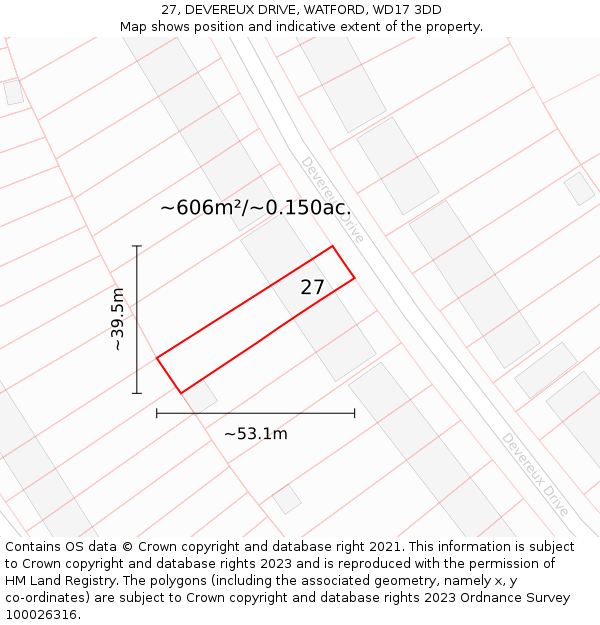 27, DEVEREUX DRIVE, WATFORD, WD17 3DD: Plot and title map