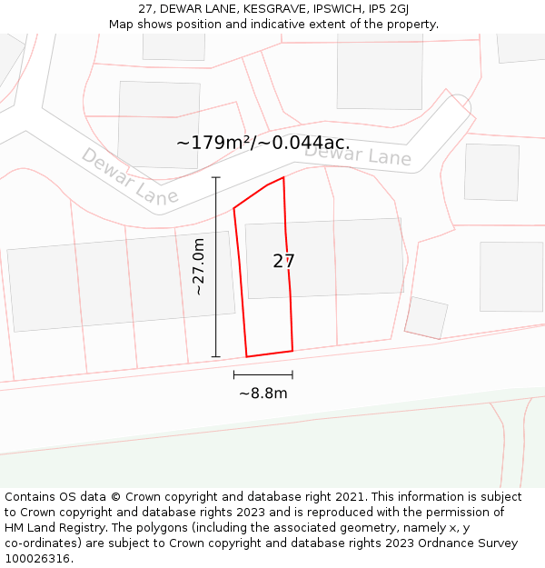 27, DEWAR LANE, KESGRAVE, IPSWICH, IP5 2GJ: Plot and title map