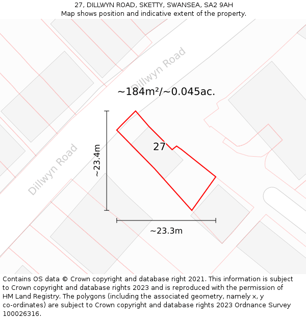 27, DILLWYN ROAD, SKETTY, SWANSEA, SA2 9AH: Plot and title map