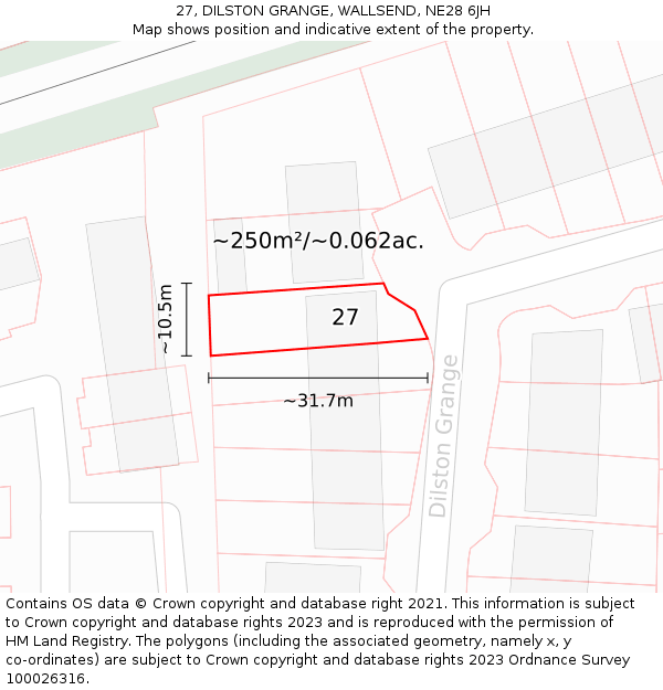 27, DILSTON GRANGE, WALLSEND, NE28 6JH: Plot and title map