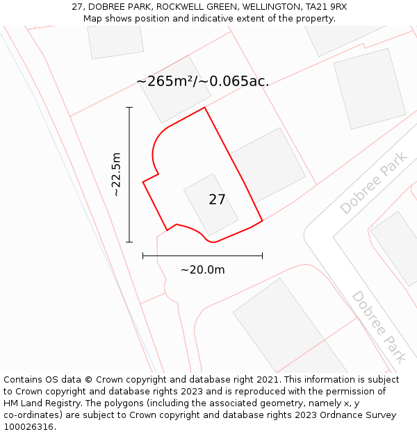 27, DOBREE PARK, ROCKWELL GREEN, WELLINGTON, TA21 9RX: Plot and title map