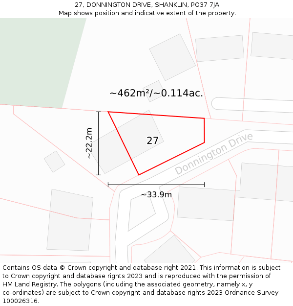 27, DONNINGTON DRIVE, SHANKLIN, PO37 7JA: Plot and title map