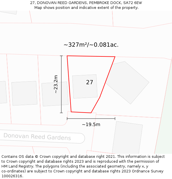 27, DONOVAN REED GARDENS, PEMBROKE DOCK, SA72 6EW: Plot and title map