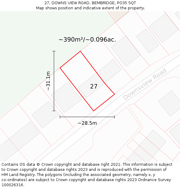 27, DOWNS VIEW ROAD, BEMBRIDGE, PO35 5QT: Plot and title map