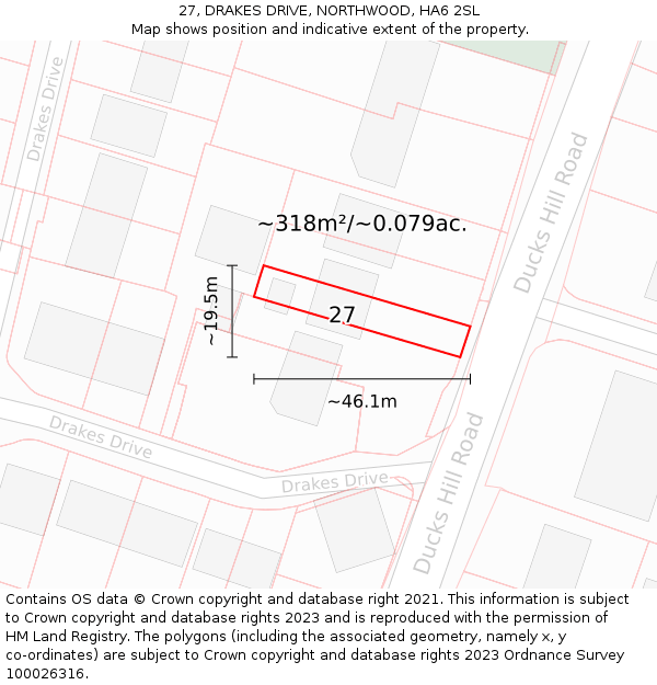 27, DRAKES DRIVE, NORTHWOOD, HA6 2SL: Plot and title map