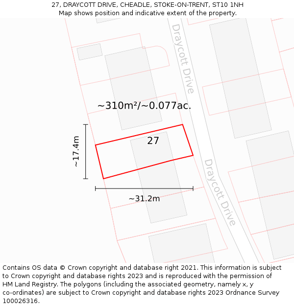 27, DRAYCOTT DRIVE, CHEADLE, STOKE-ON-TRENT, ST10 1NH: Plot and title map