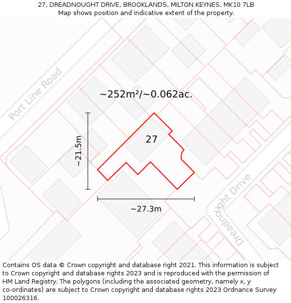 27, DREADNOUGHT DRIVE, BROOKLANDS, MILTON KEYNES, MK10 7LB: Plot and title map