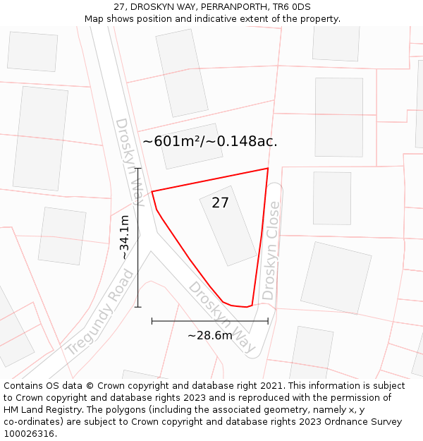 27, DROSKYN WAY, PERRANPORTH, TR6 0DS: Plot and title map