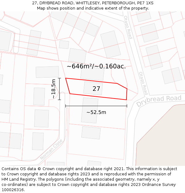 27, DRYBREAD ROAD, WHITTLESEY, PETERBOROUGH, PE7 1XS: Plot and title map