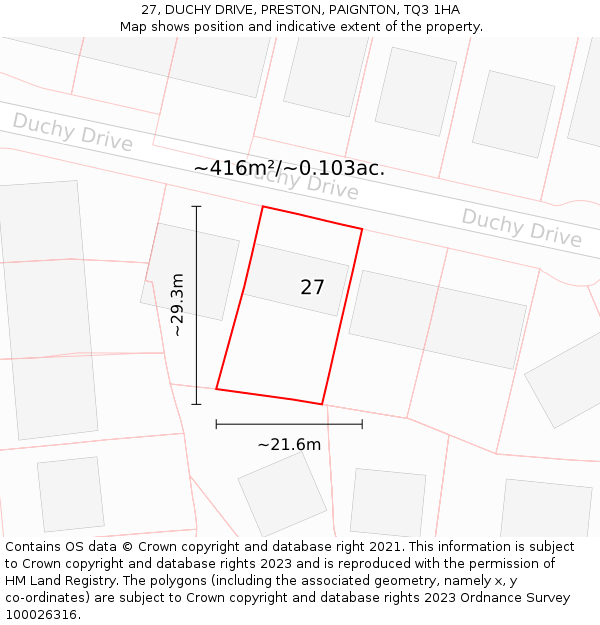 27, DUCHY DRIVE, PRESTON, PAIGNTON, TQ3 1HA: Plot and title map