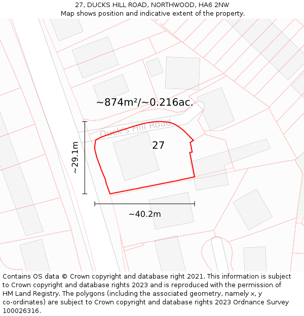 27, DUCKS HILL ROAD, NORTHWOOD, HA6 2NW: Plot and title map