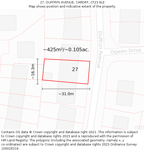 27, DUFFRYN AVENUE, CARDIFF, CF23 6LE: Plot and title map