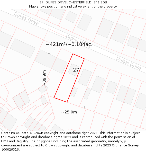 27, DUKES DRIVE, CHESTERFIELD, S41 8QB: Plot and title map