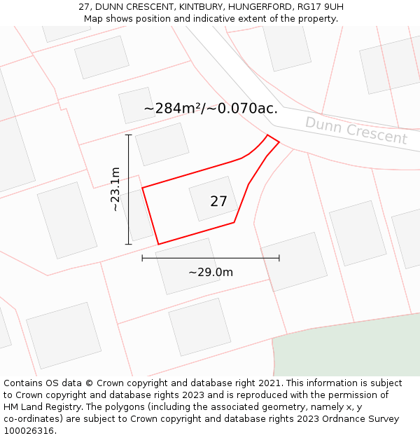 27, DUNN CRESCENT, KINTBURY, HUNGERFORD, RG17 9UH: Plot and title map