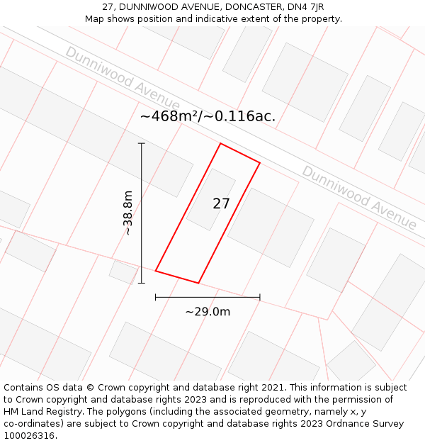 27, DUNNIWOOD AVENUE, DONCASTER, DN4 7JR: Plot and title map