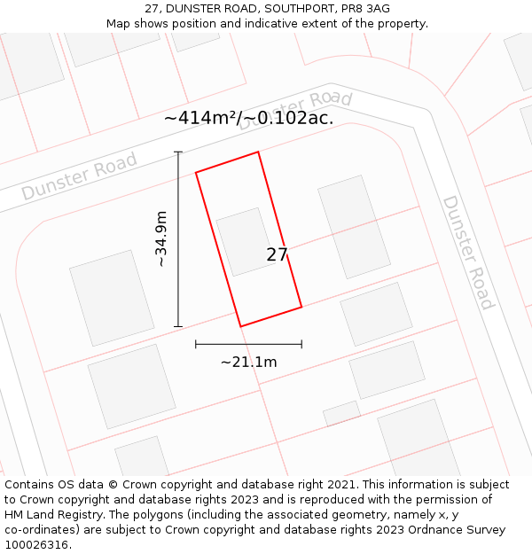 27, DUNSTER ROAD, SOUTHPORT, PR8 3AG: Plot and title map