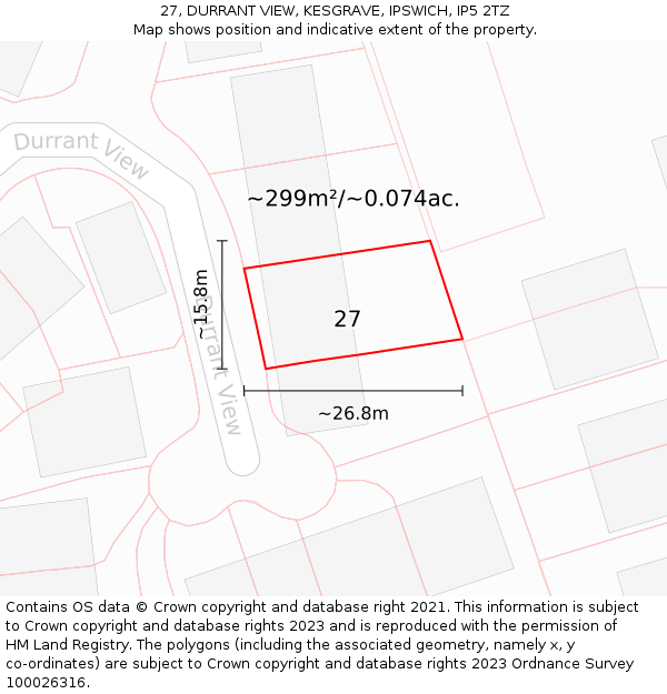 27, DURRANT VIEW, KESGRAVE, IPSWICH, IP5 2TZ: Plot and title map