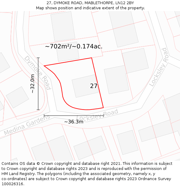 27, DYMOKE ROAD, MABLETHORPE, LN12 2BY: Plot and title map