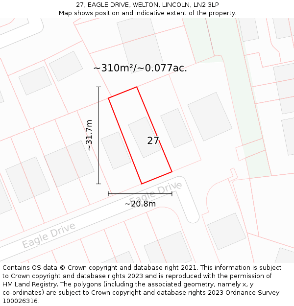 27, EAGLE DRIVE, WELTON, LINCOLN, LN2 3LP: Plot and title map