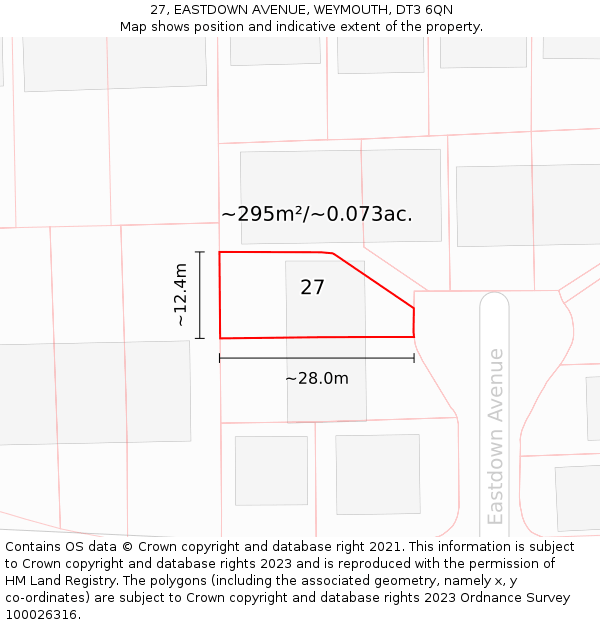 27, EASTDOWN AVENUE, WEYMOUTH, DT3 6QN: Plot and title map