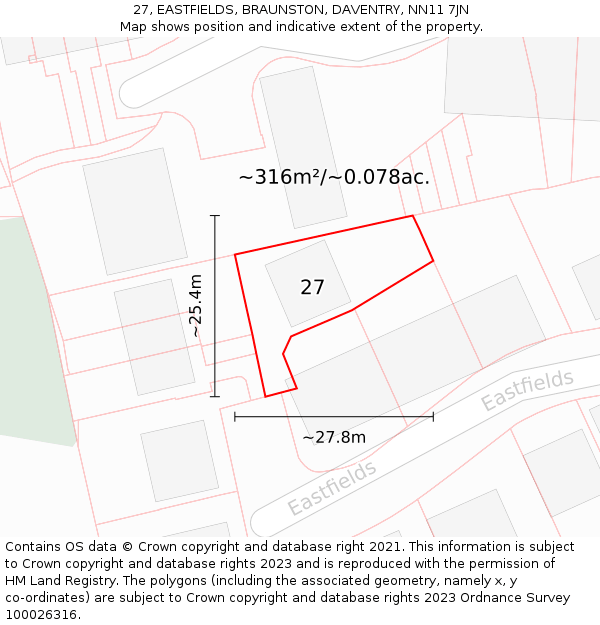 27, EASTFIELDS, BRAUNSTON, DAVENTRY, NN11 7JN: Plot and title map