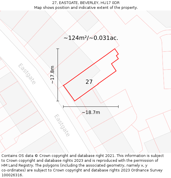 27, EASTGATE, BEVERLEY, HU17 0DR: Plot and title map