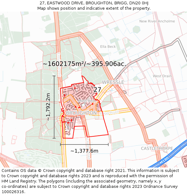 27, EASTWOOD DRIVE, BROUGHTON, BRIGG, DN20 0HJ: Plot and title map