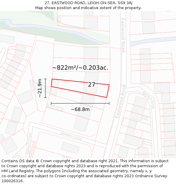 27, EASTWOOD ROAD, LEIGH-ON-SEA, SS9 3AJ: Plot and title map