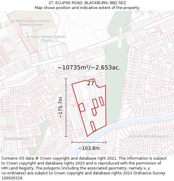 27, ECLIPSE ROAD, BLACKBURN, BB2 5EZ: Plot and title map