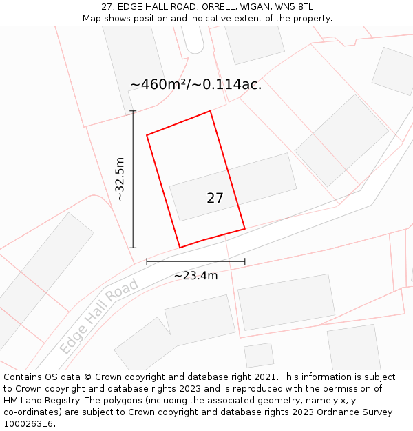 27, EDGE HALL ROAD, ORRELL, WIGAN, WN5 8TL: Plot and title map