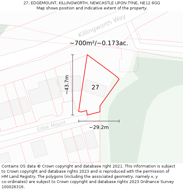 27, EDGEMOUNT, KILLINGWORTH, NEWCASTLE UPON TYNE, NE12 6GG: Plot and title map