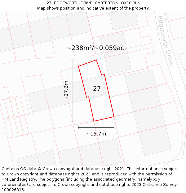 27, EDGEWORTH DRIVE, CARTERTON, OX18 3LN: Plot and title map