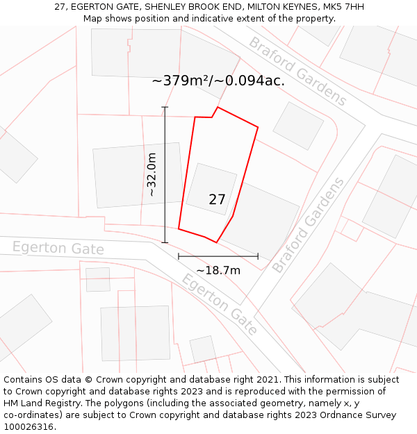 27, EGERTON GATE, SHENLEY BROOK END, MILTON KEYNES, MK5 7HH: Plot and title map