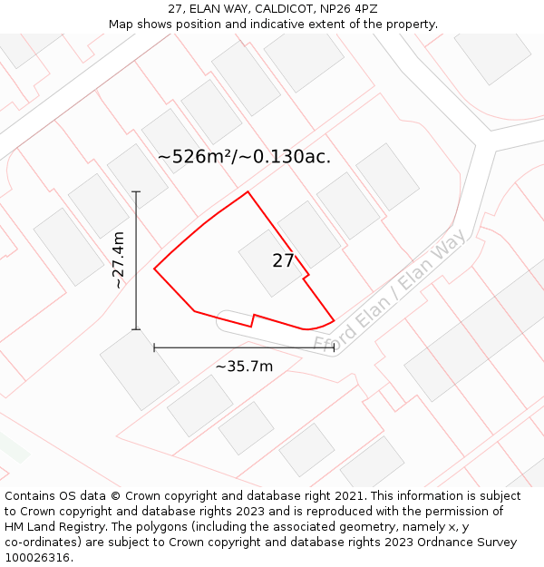 27, ELAN WAY, CALDICOT, NP26 4PZ: Plot and title map