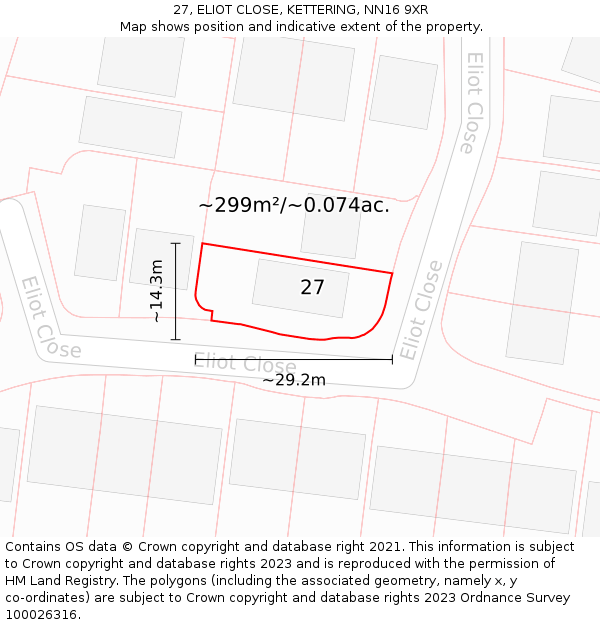 27, ELIOT CLOSE, KETTERING, NN16 9XR: Plot and title map