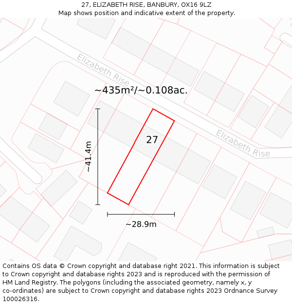 27, ELIZABETH RISE, BANBURY, OX16 9LZ: Plot and title map