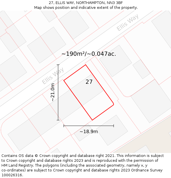 27, ELLIS WAY, NORTHAMPTON, NN3 3BF: Plot and title map