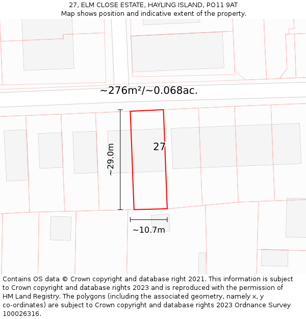 27, ELM CLOSE ESTATE, HAYLING ISLAND, PO11 9AT: Plot and title map