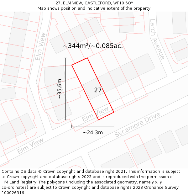 27, ELM VIEW, CASTLEFORD, WF10 5QY: Plot and title map