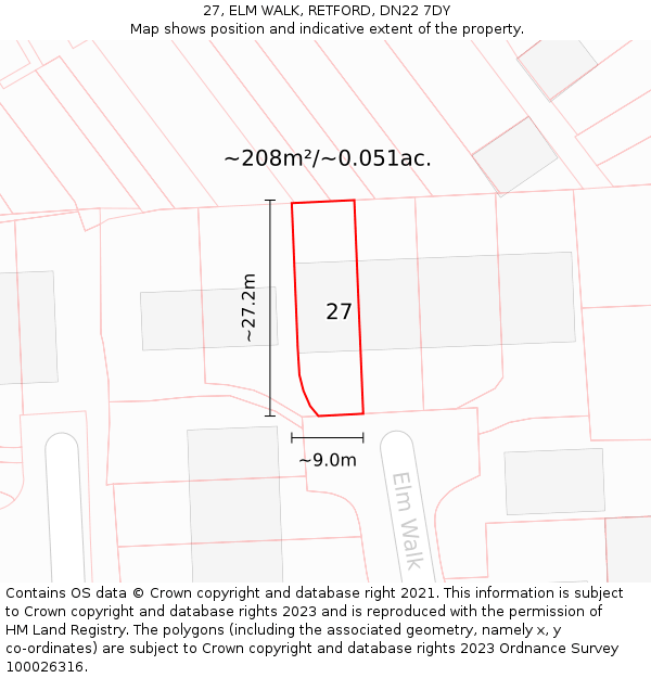 27, ELM WALK, RETFORD, DN22 7DY: Plot and title map