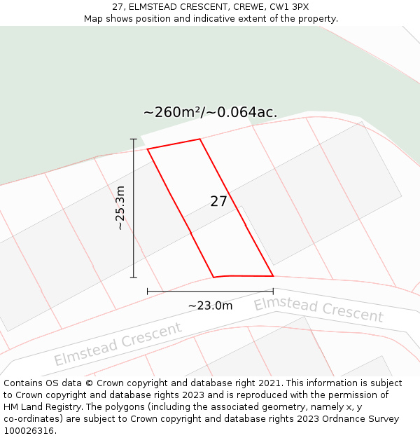 27, ELMSTEAD CRESCENT, CREWE, CW1 3PX: Plot and title map