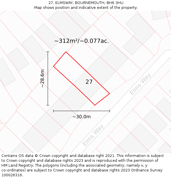 27, ELMSWAY, BOURNEMOUTH, BH6 3HU: Plot and title map