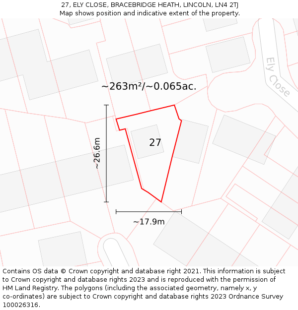 27, ELY CLOSE, BRACEBRIDGE HEATH, LINCOLN, LN4 2TJ: Plot and title map