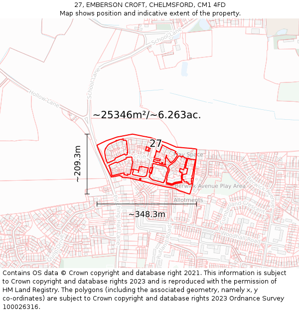 27, EMBERSON CROFT, CHELMSFORD, CM1 4FD: Plot and title map