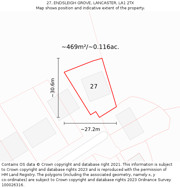 27, ENDSLEIGH GROVE, LANCASTER, LA1 2TX: Plot and title map