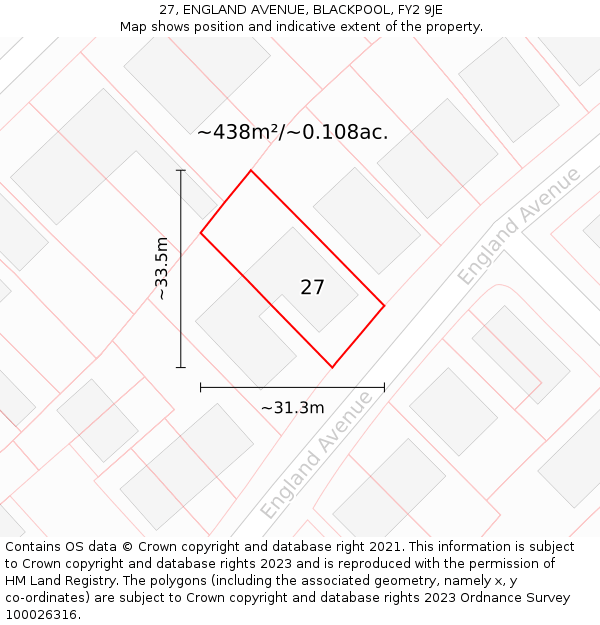 27, ENGLAND AVENUE, BLACKPOOL, FY2 9JE: Plot and title map